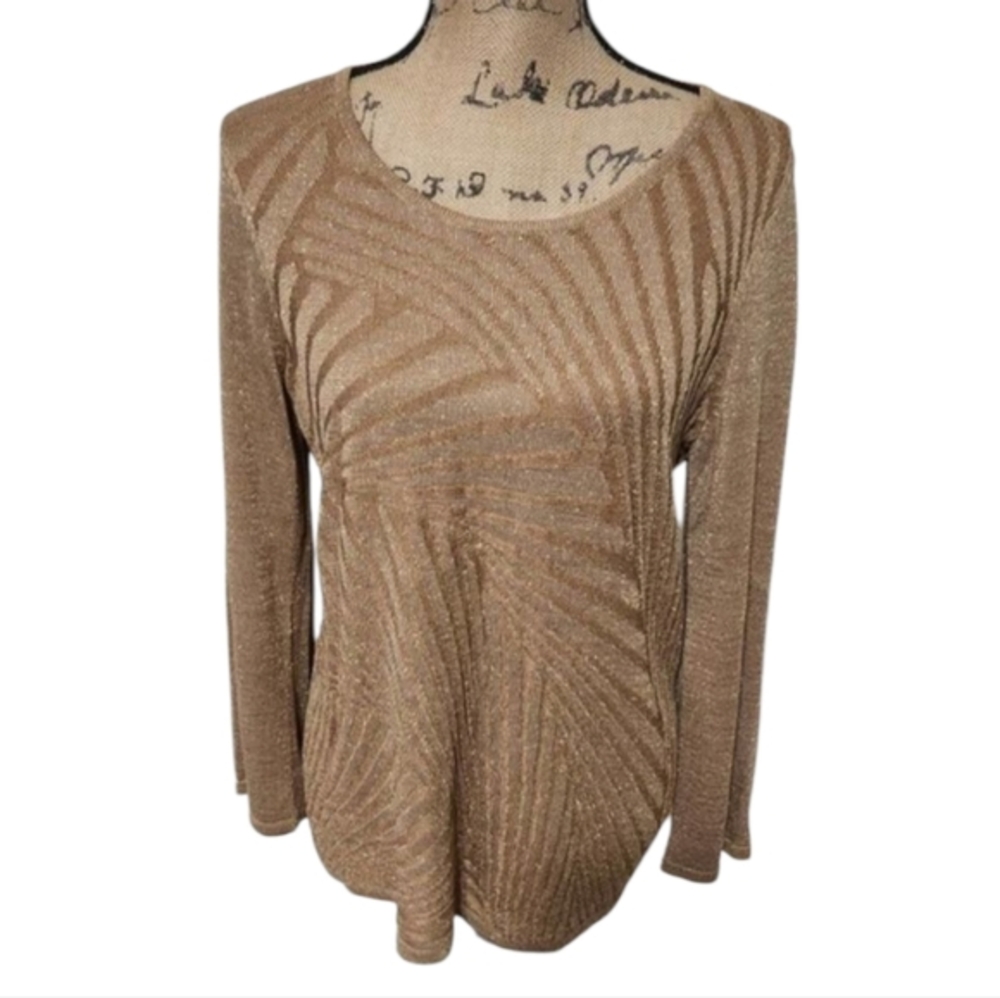 Chico's mixed rib shine pullover sweater LS pattern gold size 1 medium new!!!